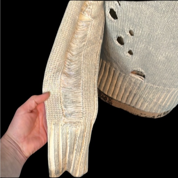 Sunset + Spring Distressed Cream Sweater - Picture 5 of 7